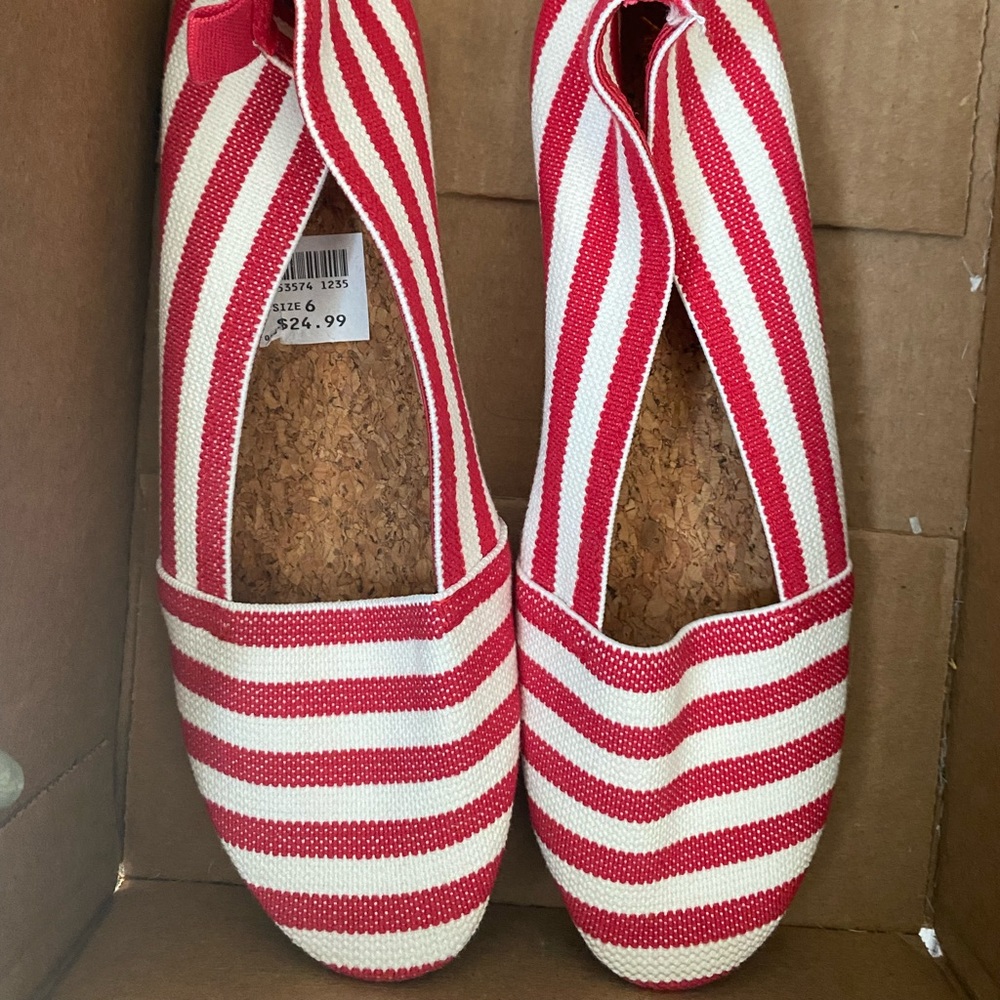 Red & white striped canvas flats
